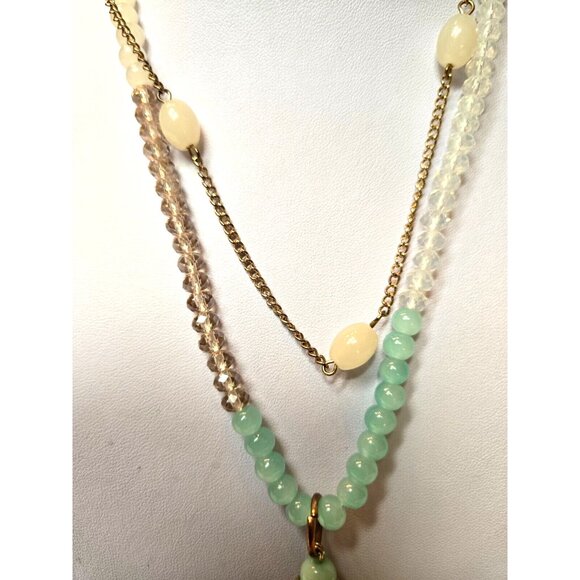 Vintage Glass Lariat Necklace 30" w6" dangle 36" rhinestones and ab crystal - Picture 10 of 10